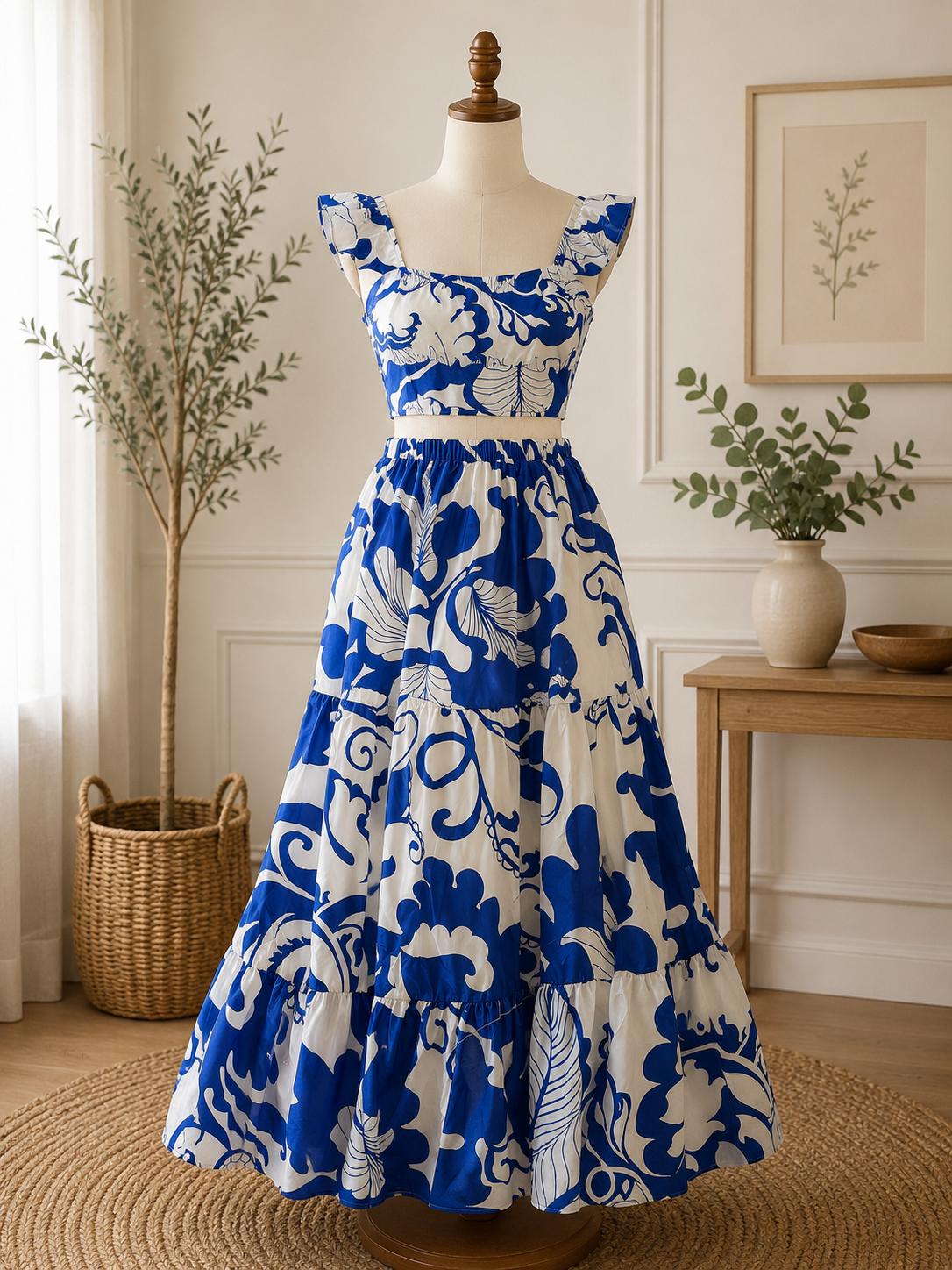 Blue and white Maxi skirt set
